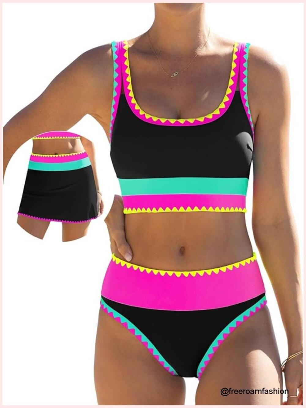 High Waisted Bikini Set with Skirt 3 Piece Tummy Control Swimwear